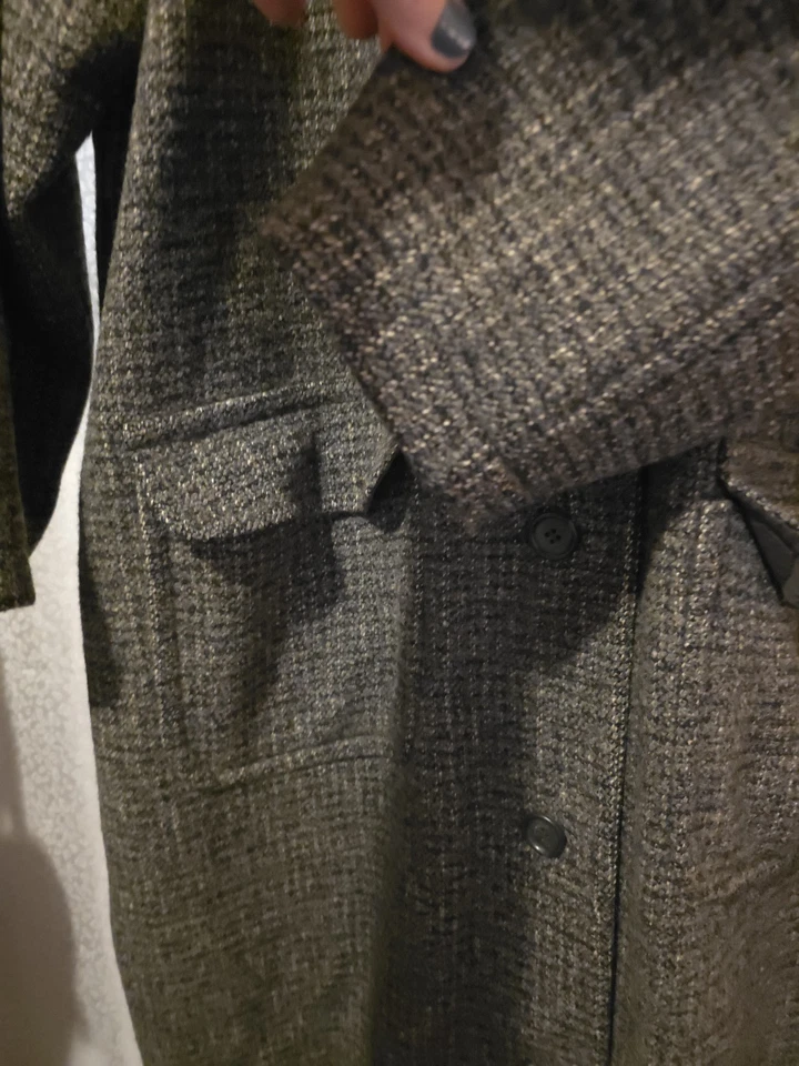 Vintage Eddie Bauer Sz XL Gray Long Hooded Wool Trench Coat Jacket - Image 4 of 4