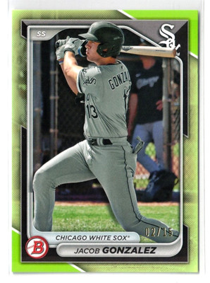 2024 Bowman LIME GREEN RC Jacob Gonzalez #BP-41! Chicago White Sox! Rookie! /15