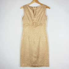 David Meister Womens 2 Sheath Dress Gold Metallic V-Neck Cocktail Formal Classy