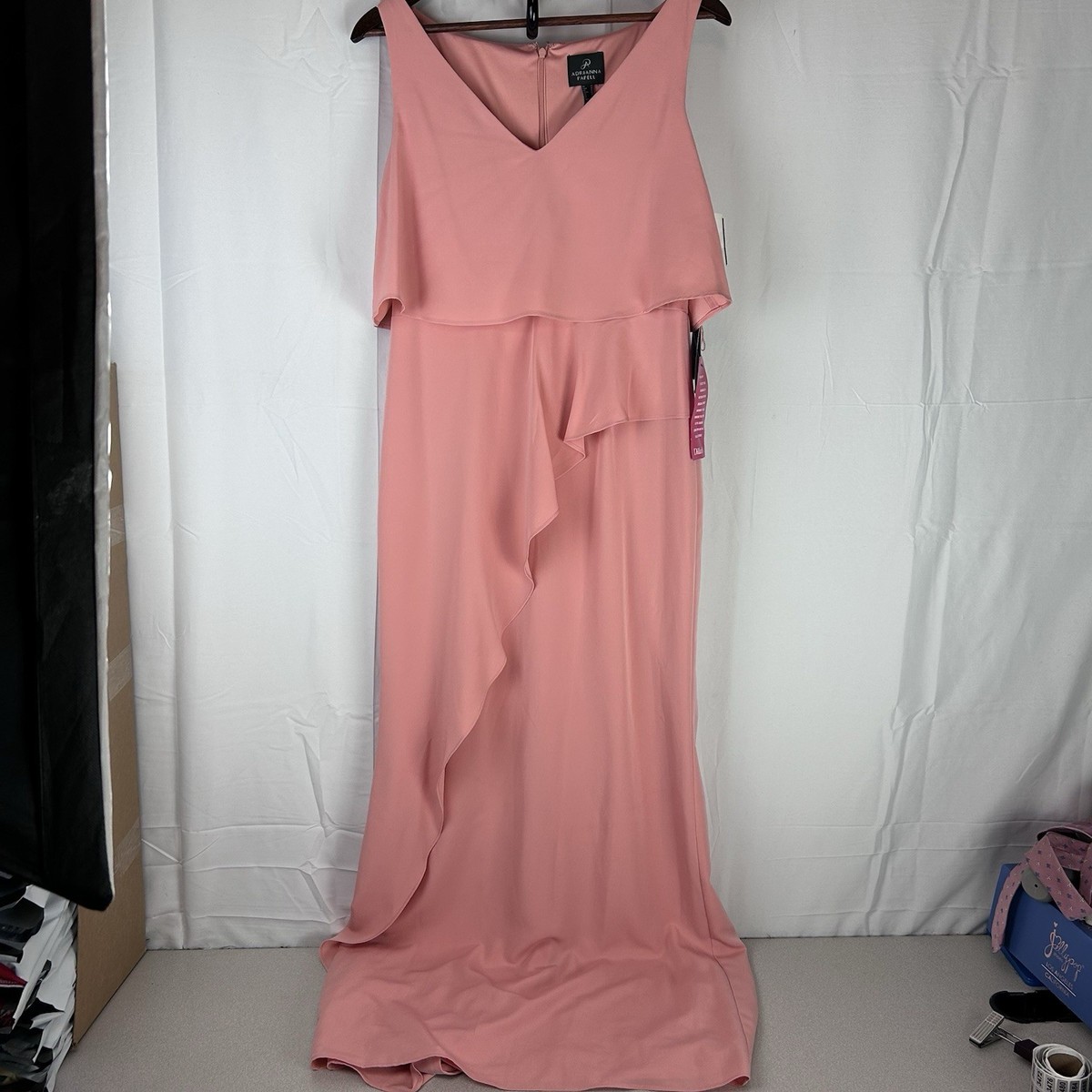 Adrianna Papell Size 10 Peachsand Crepe Popover Gown Ruffle Maxi Formal  Dress | eBay