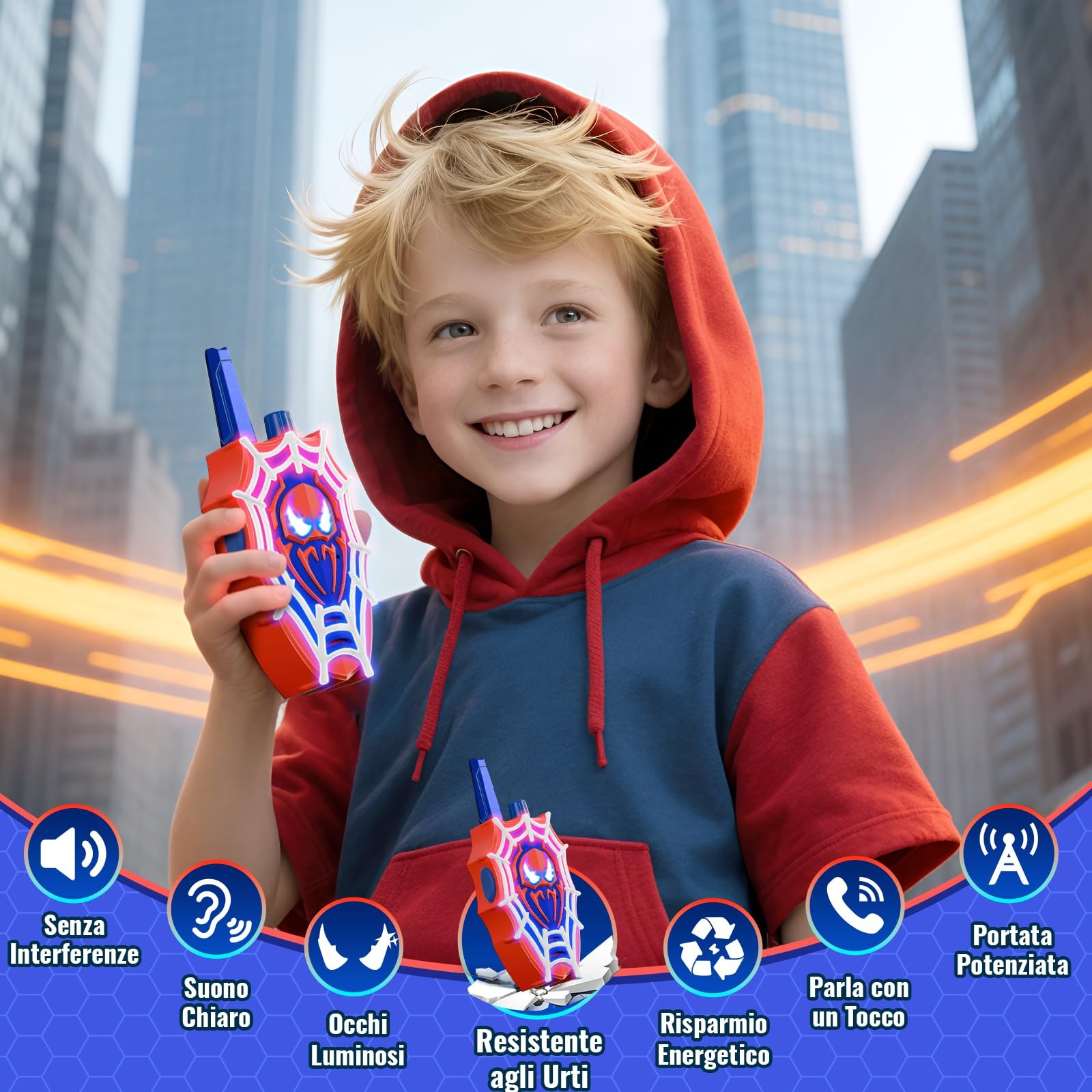 Walkie Talkie Bambini Ragnatela con Luci e Occhi Lampeggianti Giocattolo Gioco foto 3