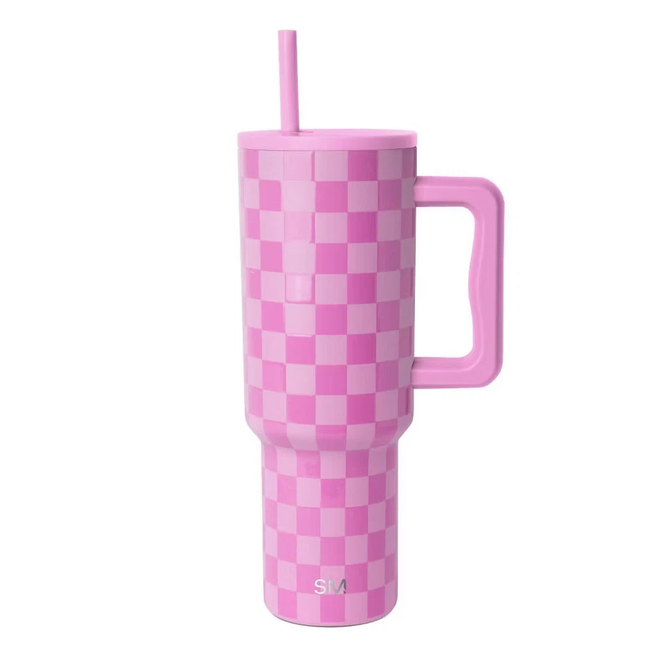 Simple Modern 40oz Checkmate Trek Straw Tumbler Pink