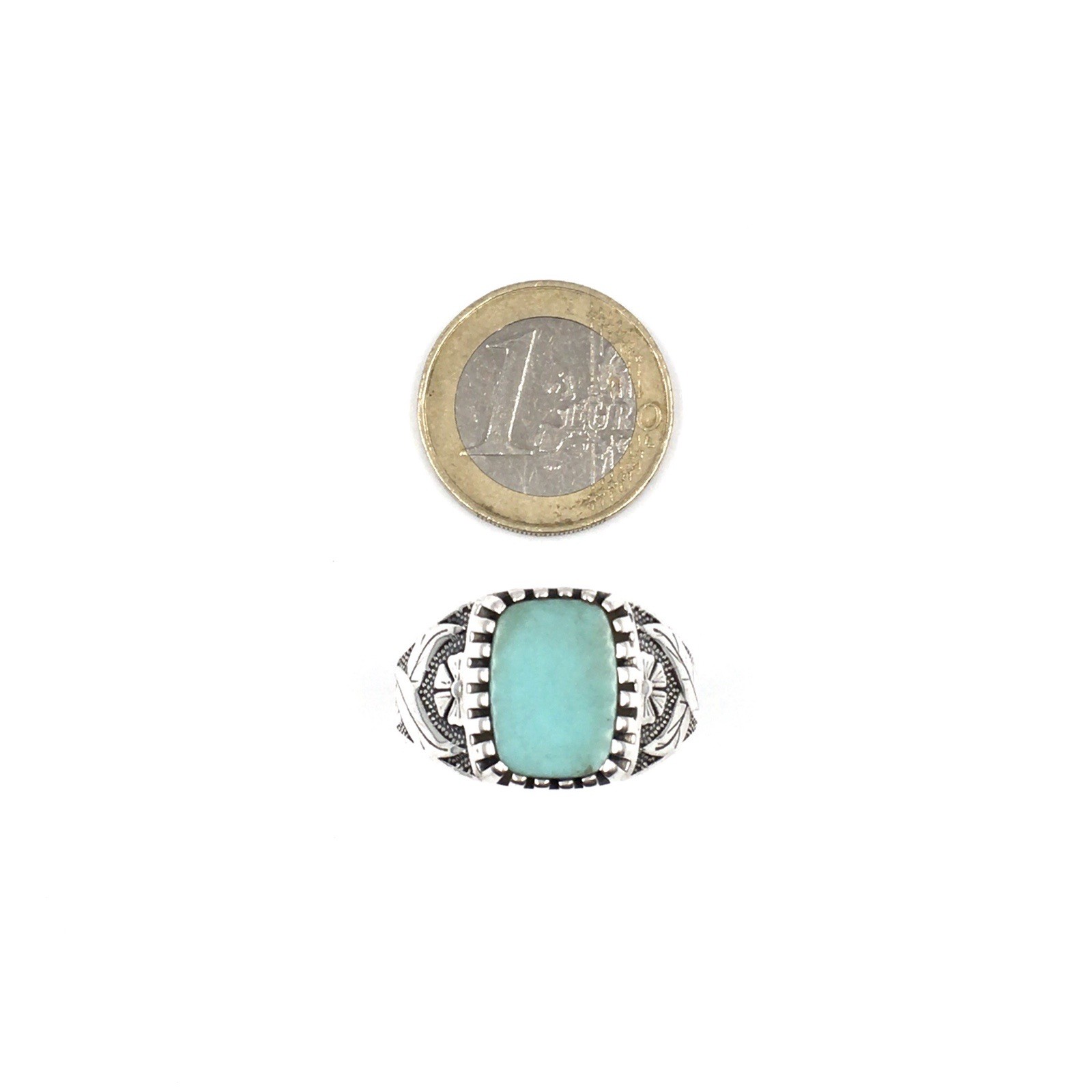 Solid 925 Silver Ring Turquoise Smooth Plate Band… - image 8