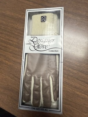 NIB Ladies Designer Glove Collection Cream w/ Brown Gloves One Size