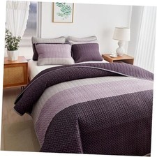 Boho Striped Quilt Set Full Queen Queen 92" x 90" -1 Quilt  2 Shams Purple