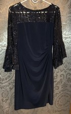 Ralph Lauren Women's Blue Cocktail Dress for Evening Party, Size 4 3/4 Sleeve