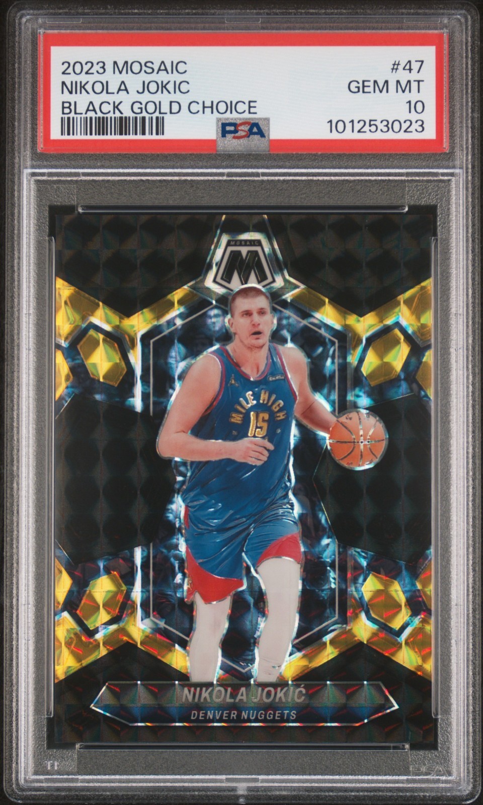 NIKOLA JOKIC 2023 Panini Mosaic 47 Black Gold Choice Prizm /8 PSA 10