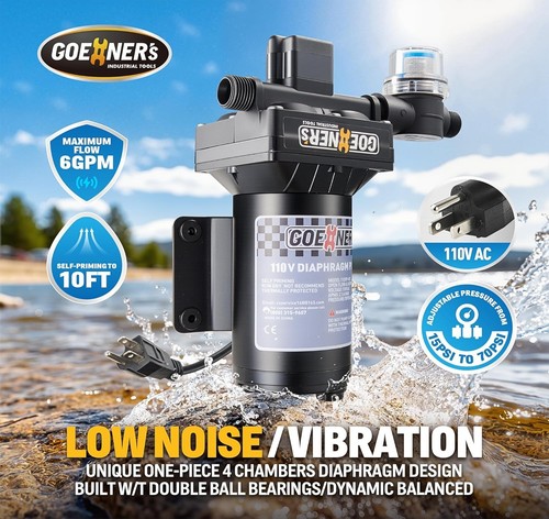 110V AC Frischwasserpumpe 6GPM 70PSI selbstansaugende Membran Wohnmobil Haus Garten - Bild 10 von 11