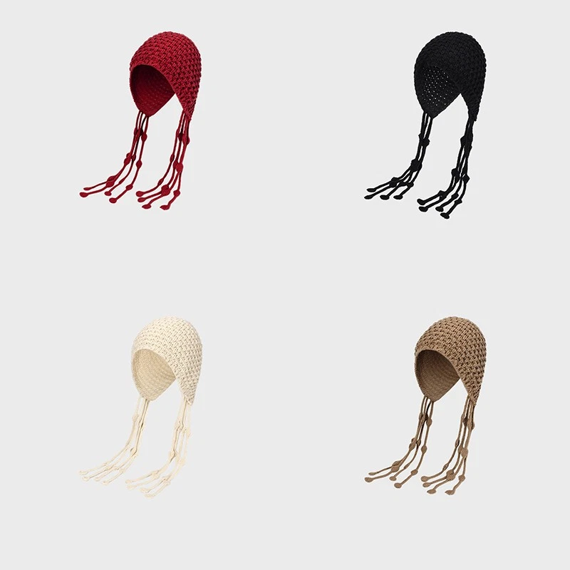 Winter Knit Hat with Tassel Earflap Hat Knitted Slouchy Beanie Fashion Skull Cap - Image 2 of 4