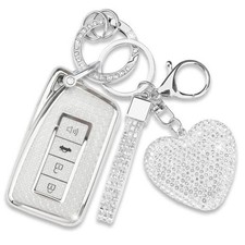 Key Fob Cover with Diamond Keychain Car Key Shell Compatible with Lexus Silver