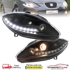 Seat Leon Mk2 LED DRL Projector Headlights Xenon Look Black Upgrade 2005-2009