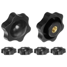 6pcs Star Knobs 1/4-20 Thread 32mm Head Non-Through Hole Brass Insert Knob Black
