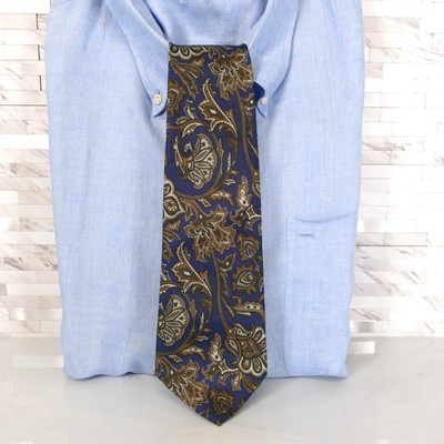 Western Boho Neck Tie Mens Blue Navy Paisley Jacobean Retro Career VENTURA Uomo