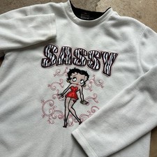 Vintage Y2K Betty Boop  Sassy  Zebra Print Embroidered Fleece Sweatshirt Large