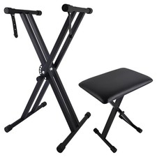 Piano Keyboard Stand and Bench Set, Double-X Keyboard Stand Adjustable Digita...