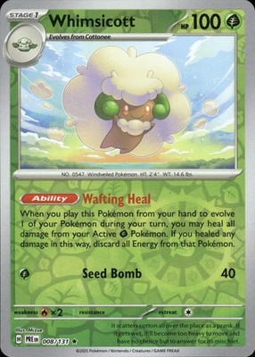 Whimsicott | 8 | Pokemon | Prismatic Evolutions | Reverse Holo |50% off 2nd Item