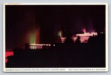 Jackson Michigan Cascades Rainbow Hues Illuminated Waterfall Linen Postcard