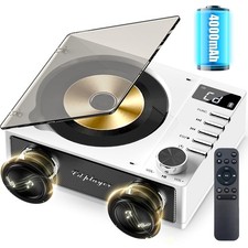 4000mAh Rechargeable CD Player with Bluetooth Wtih Dual Big white
