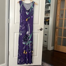 Tahari purple floral maxi dress sleeveless stretch sz small