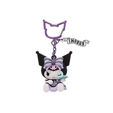 Kuromi 3D Figure Keychain Purple Bow Mirror Bag Charm Head Clip 3"H Kawaii Gifts