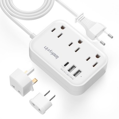 European Travel Plug Adapter, US to UK Europe Power Strip for EU/UK/US with U...