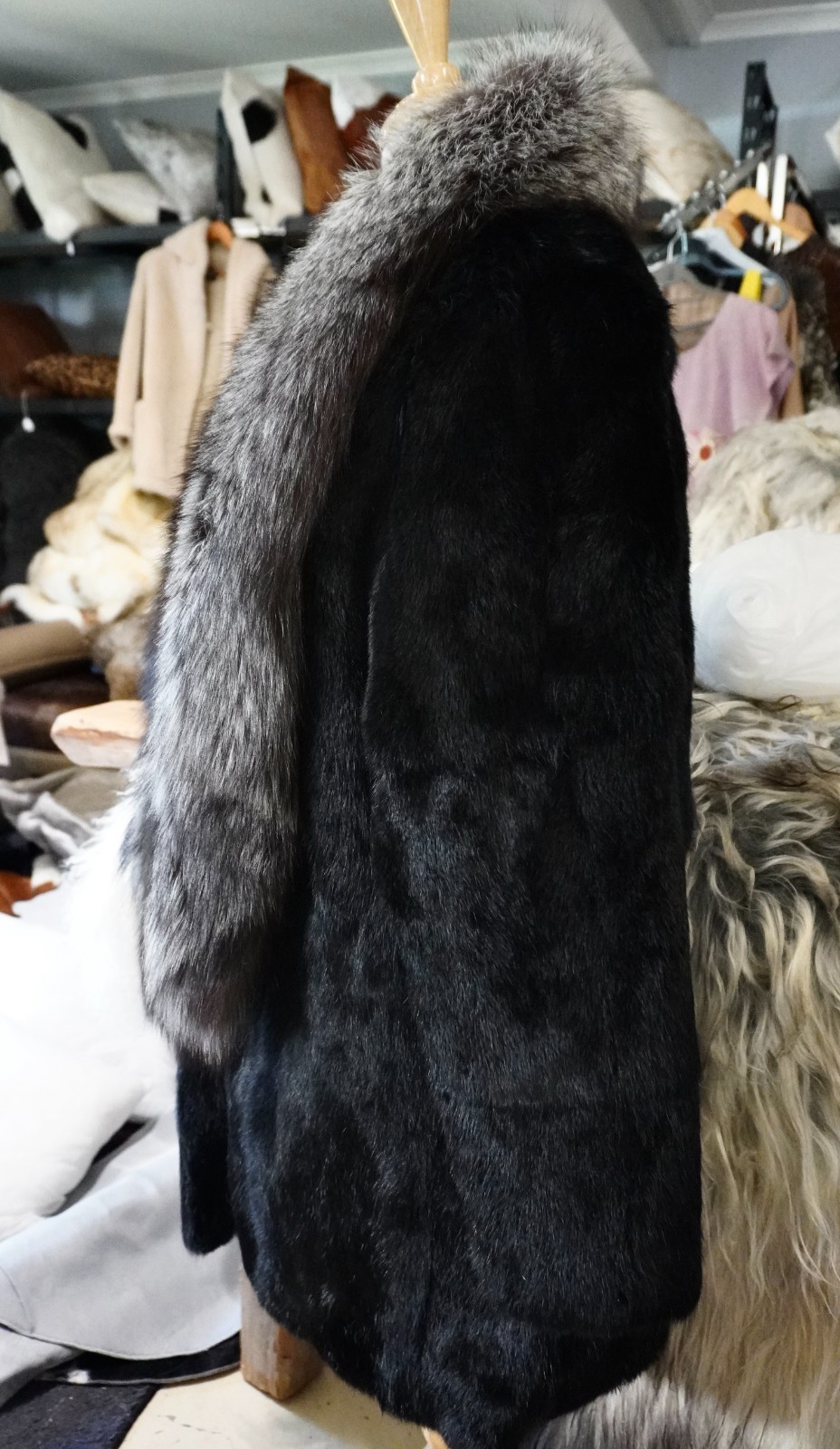 Black Beautiful & Timeless - A  Silver Fox Fur Trimmed Black Rabbit Fur Coat image 7
