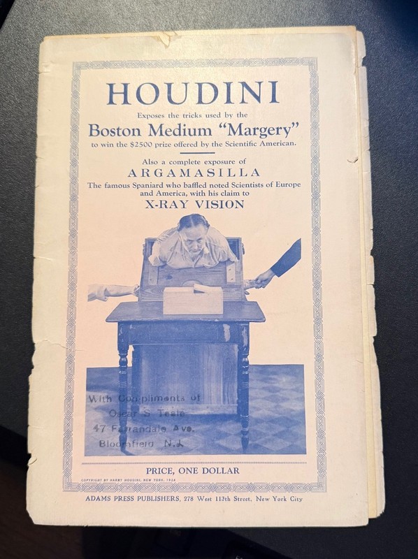 Houdini Exposes Boston Medium "Margery'" Book