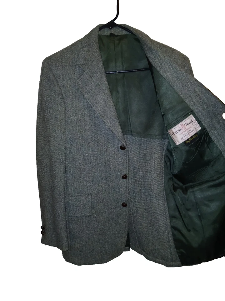 Chaqueta Blazer Harris Tweed Gris Espiga 100% Lana Escocesa Pura De Colección Talla 36R Foto 3 de 4