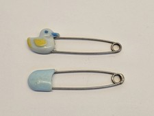 Vintage Baby Diaper Pins Japan Duck  Blue Plastic Safety Pins PAT LOCK Lot of 2