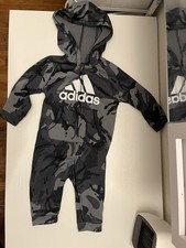Adidas Black Grey Camo Logo Hooded Full Zip Jumpsuit 3month