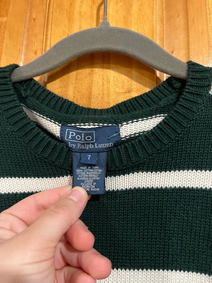 Suéter de punto verde y blanco Vintage Kids Polo Ralph Lauren Talla 7 Foto 2 de 3