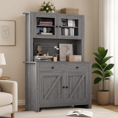 63'' Tall Kitchen Pantry Cabinet with Drawers, Hutch Cabinet with Microwave Stand