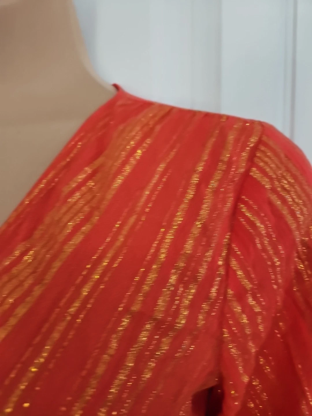 Abito donna Michael Kors arancione oro righe metallizzate scollo a V finto avvolgente taglia XL