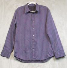 Jhane Barnes Mens Button Up Shirt Size L Silk Cotton Purple Striped