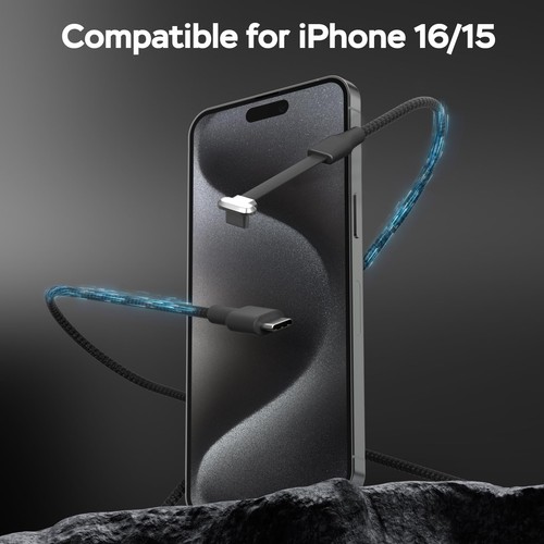 USB C to USB C Cable 60W, 6ft Type C Charging Cord, Flat 90-Degree C-Port,Typ... - Picture 6 of 8