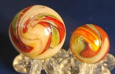 .87"-63" GLASS COLLECTOR TOYS- JABO/ D.A.S. MARBLES "WILD SWIRL" LOT X2 NM