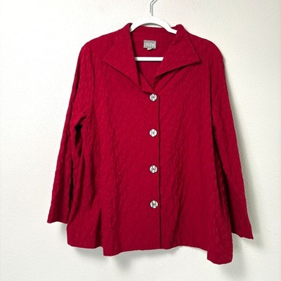 Niche Nilgun Derman Button Blouse Size L Red Diamond Knit Textured Lagenlook Top