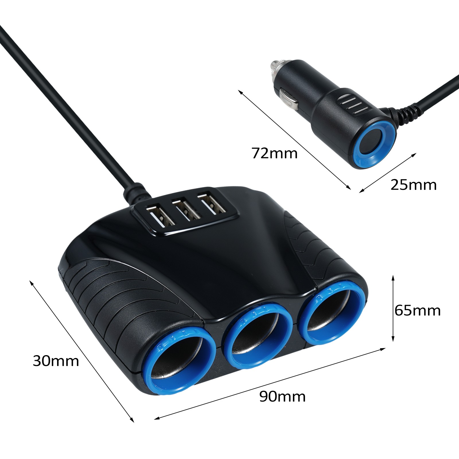 12-24V 3Ways Car Lighter Socket Splitter USB Power Adapter Replacement F