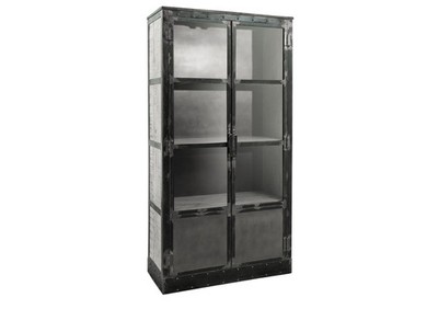 Loft Industrial Style Vitrine Eisen und Massivholz Mango Schrank 92x185 grau