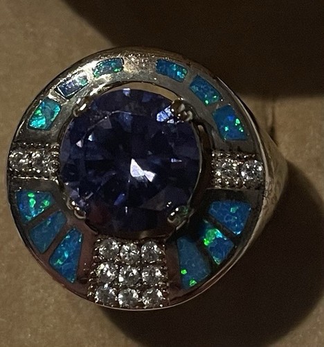 Stunning silver (925) Synthetic Stone set Ring - Picture 1 of 5