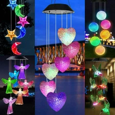 Solar Wind Chimes Lights Color Changing LED Hanging Hummingbird Star Garden Lamp