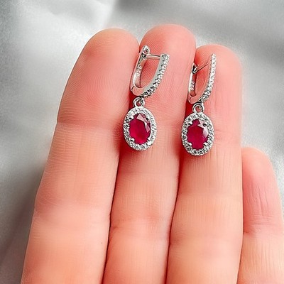 5.00 Ct Oval Cut Natural Ruby Diamond Earrings 14k Solid White Gold Stud