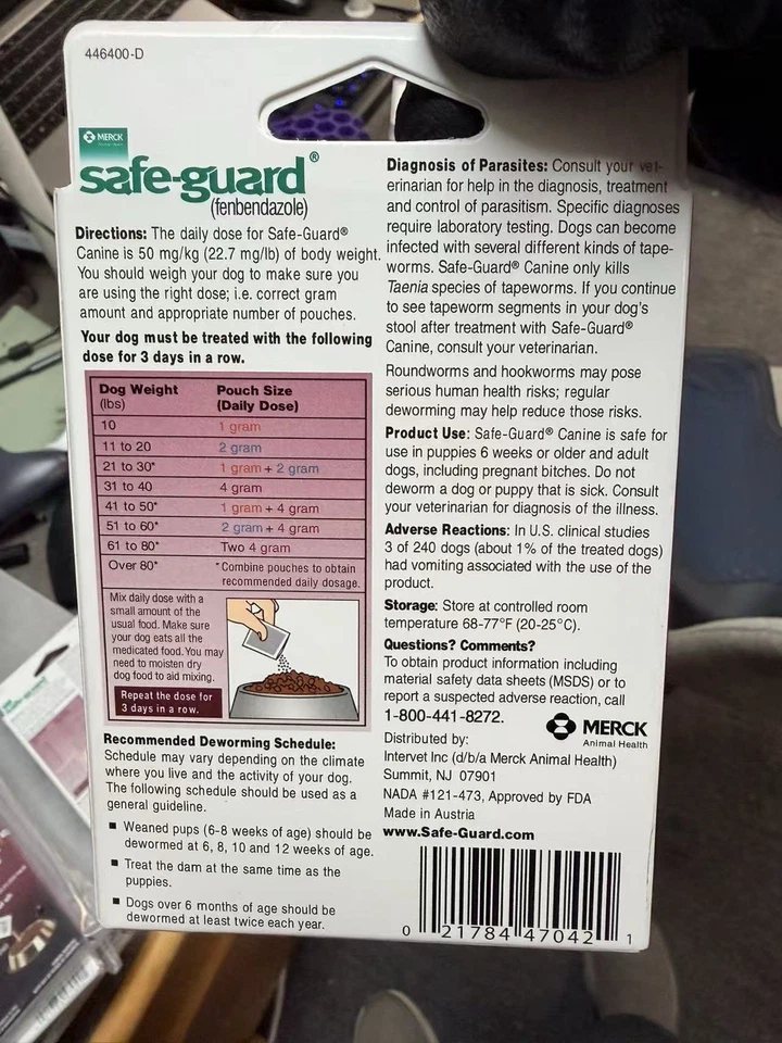 Desparasitador Safe-Guard Perro 1g Paquete de 3 Exp 01/2026 Hecho en Austria Envío Rápido Foto 4 de 4