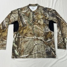 Cabelas Realtree Henley Shirt Mens Medium Camo Vented Breathable Long Sleeve EUC