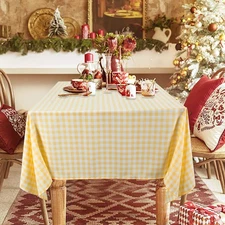 Checkered Tablecloth Square 54x54inch Yellow And White Baffalo Check Tablecloth