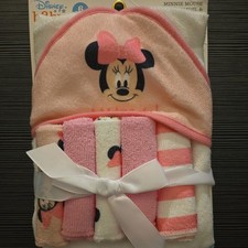 Disney Baby Minnie Mouse Hooded Towel with 5 Piece Washcloth Set