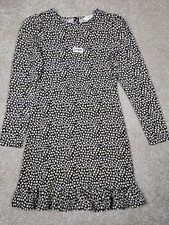 MNG Black and White Polka Dot Long Sleeve Dress with Ruffle Hem