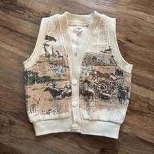 Vintage Tapestry Vest Africa Safari Animals Jamilla Kids 5 Made In USA Rare