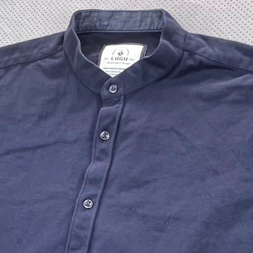Chemise Lugu homme grand bleu marine roulé manches courtes bande col boutonné décontracté - Photo 1/9