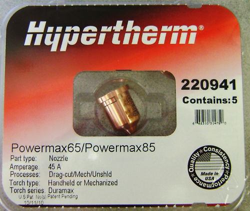 Hypertherm 220941 Genuine Duramax 45 Amp Nozzles Powermax45 XP 5-Pack